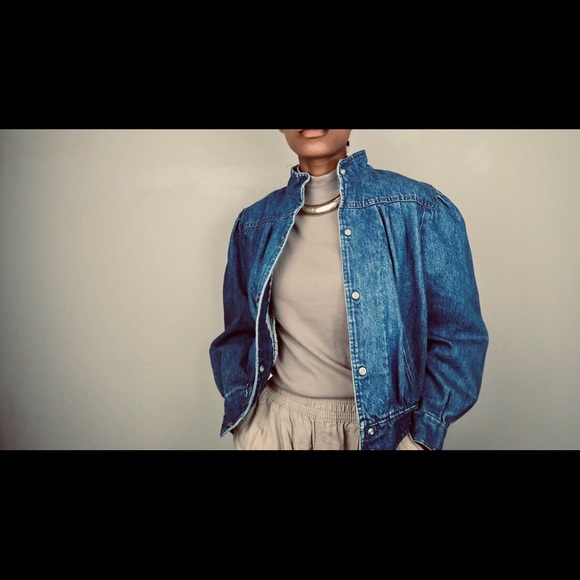 Vintage high neck turtle neck denim jacket medium - Picture 3 of 5